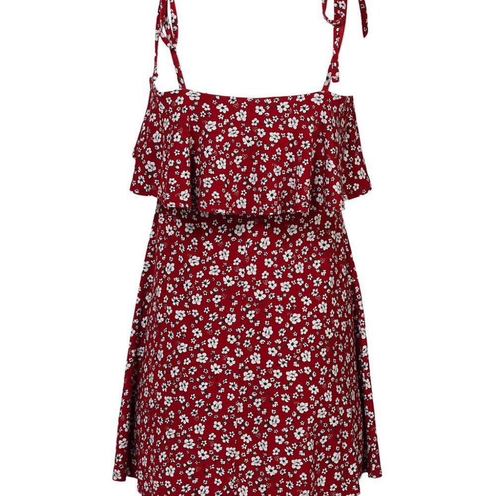 ✨ Forever 21 || Red Floral Sleeveless Ruffle Shift Dress - Picture 3 of 4